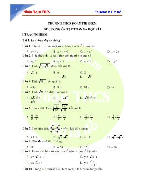 Đề cương ôn tập Toán Lớp 9  Học kì I - Trường THCS Đoàn Thị Điểm